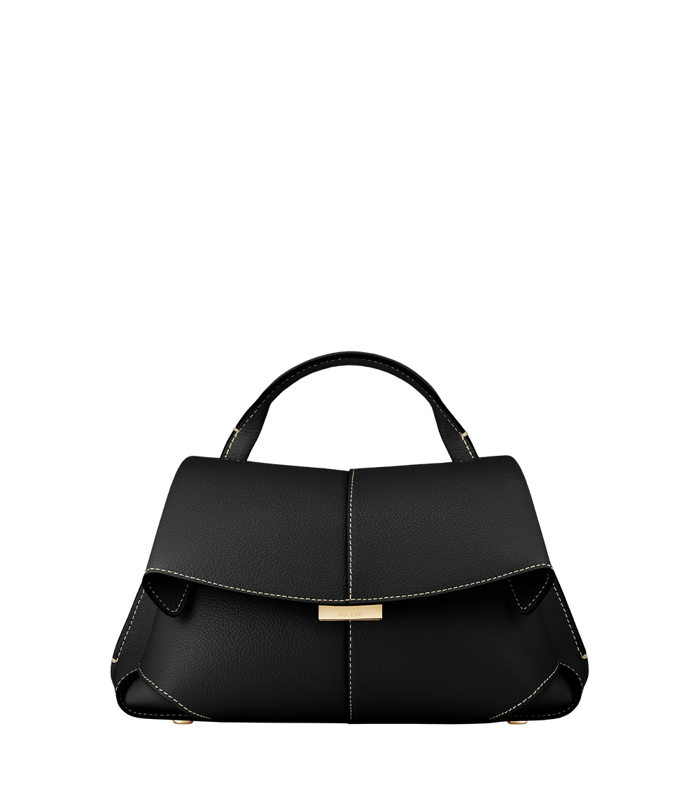 Polene Mokki Mini - Black with Ecru Stitching