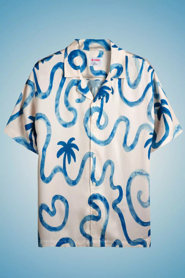 LYVN Relaxed Fit Palm Resort Shirt - White