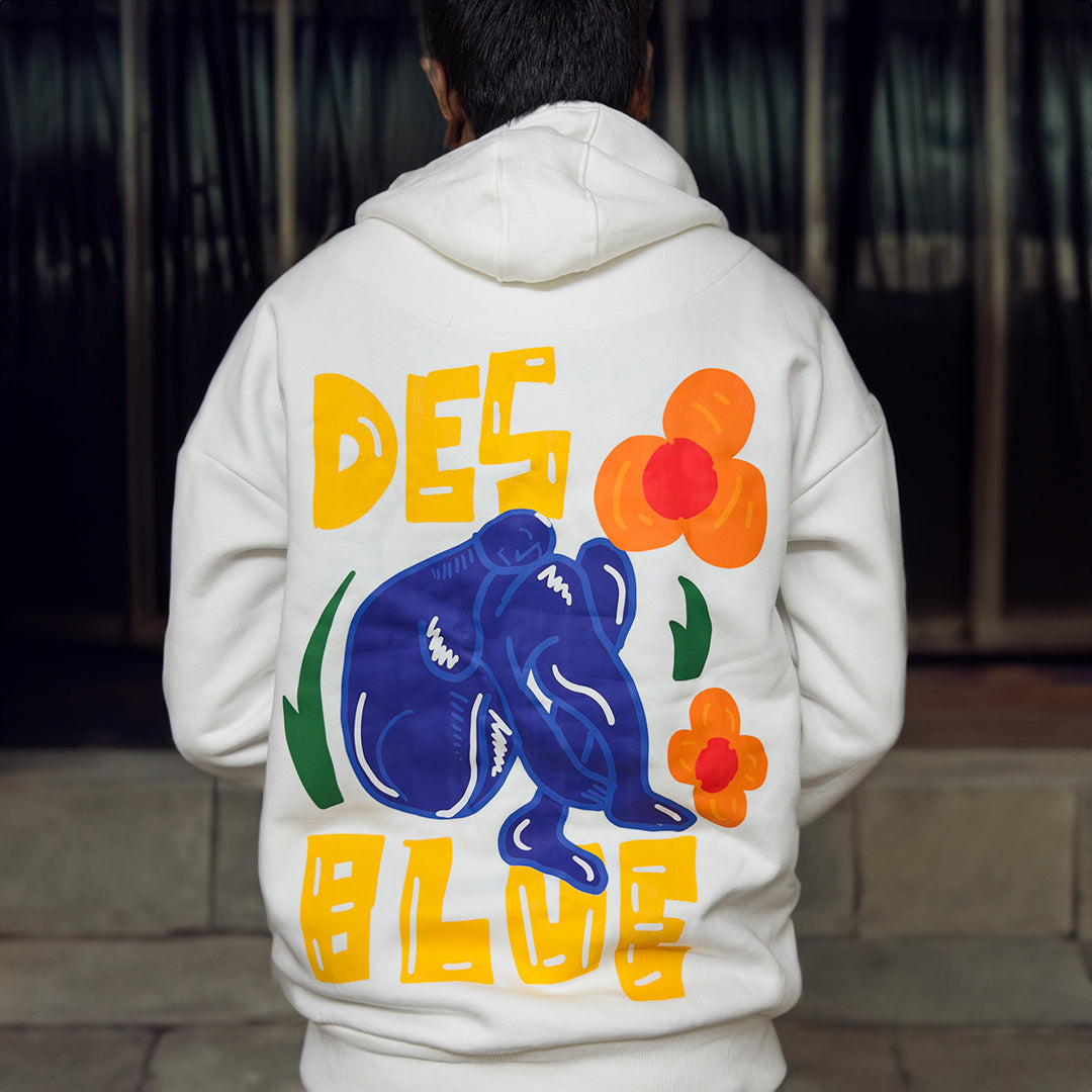 FakeButReal Oversized Des Blue White Hoodie