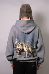 Oversized Dark Grey Hoodie - Icebreed Wolf