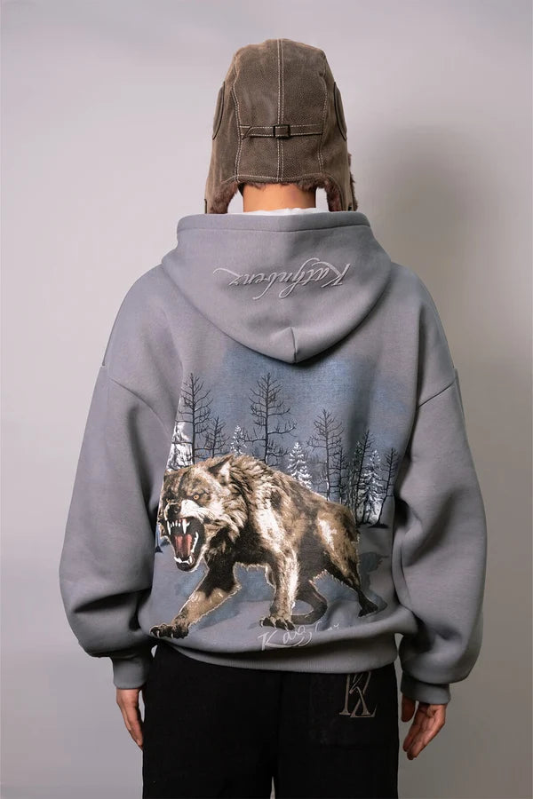 Kathnbenz Oversized Dark Grey Hoodie - Icebreed Wolf