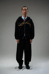 Oversized Black Zipper Hoodie - Dominion