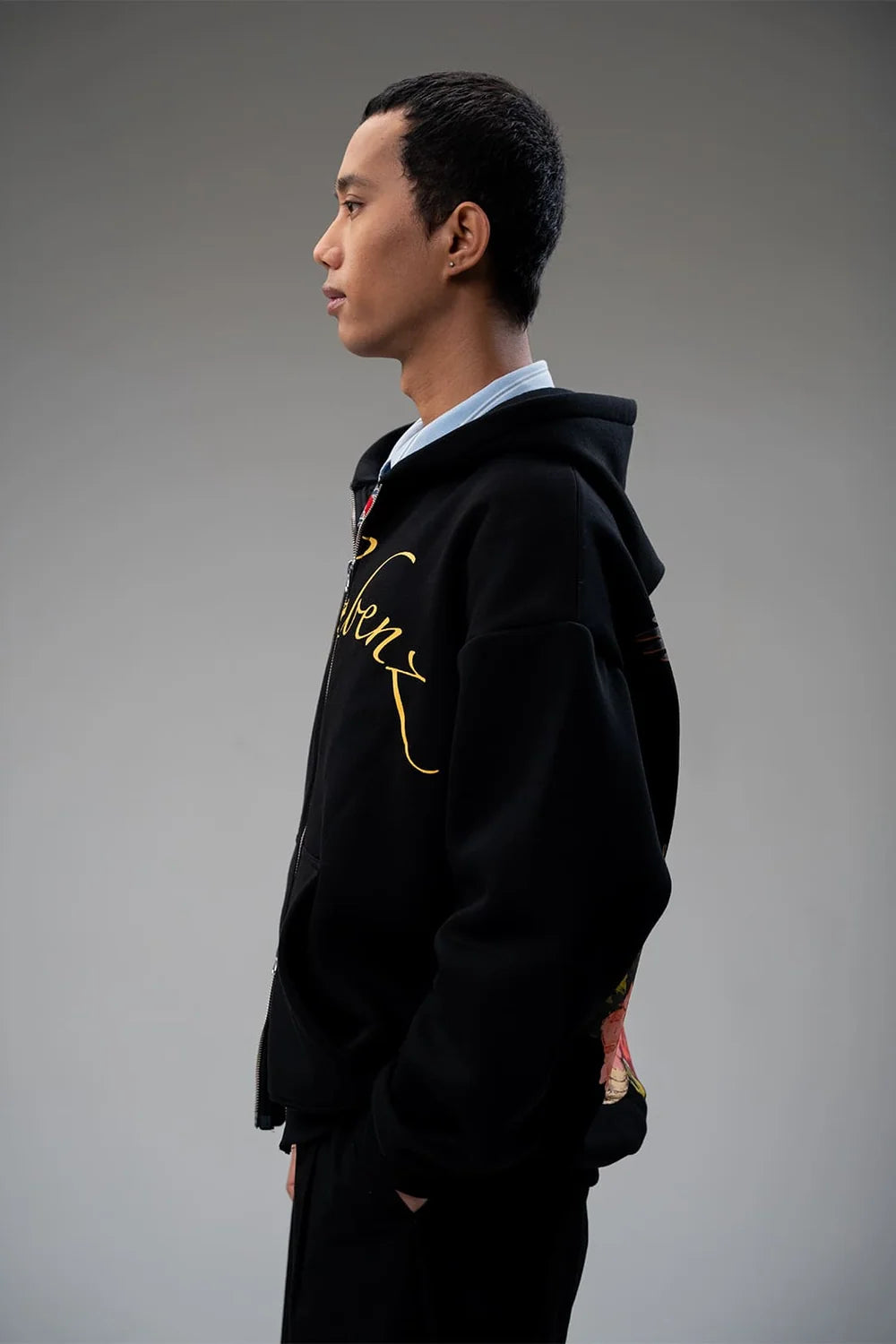 Kathnbenz Oversized Black Zipper Hoodie - Dominion