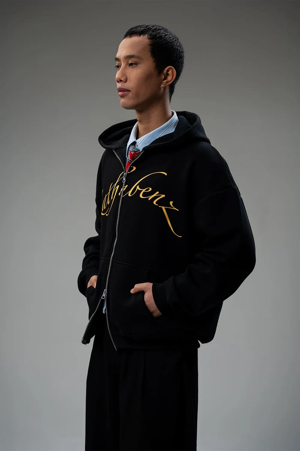 Kathnbenz Oversized Black Zipper Hoodie - Dominion
