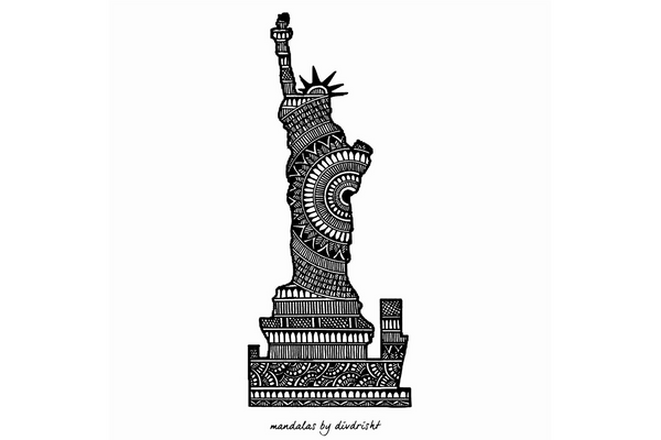 Mandalas by Divrisht 'Statue of Liberty' Postcard - reference