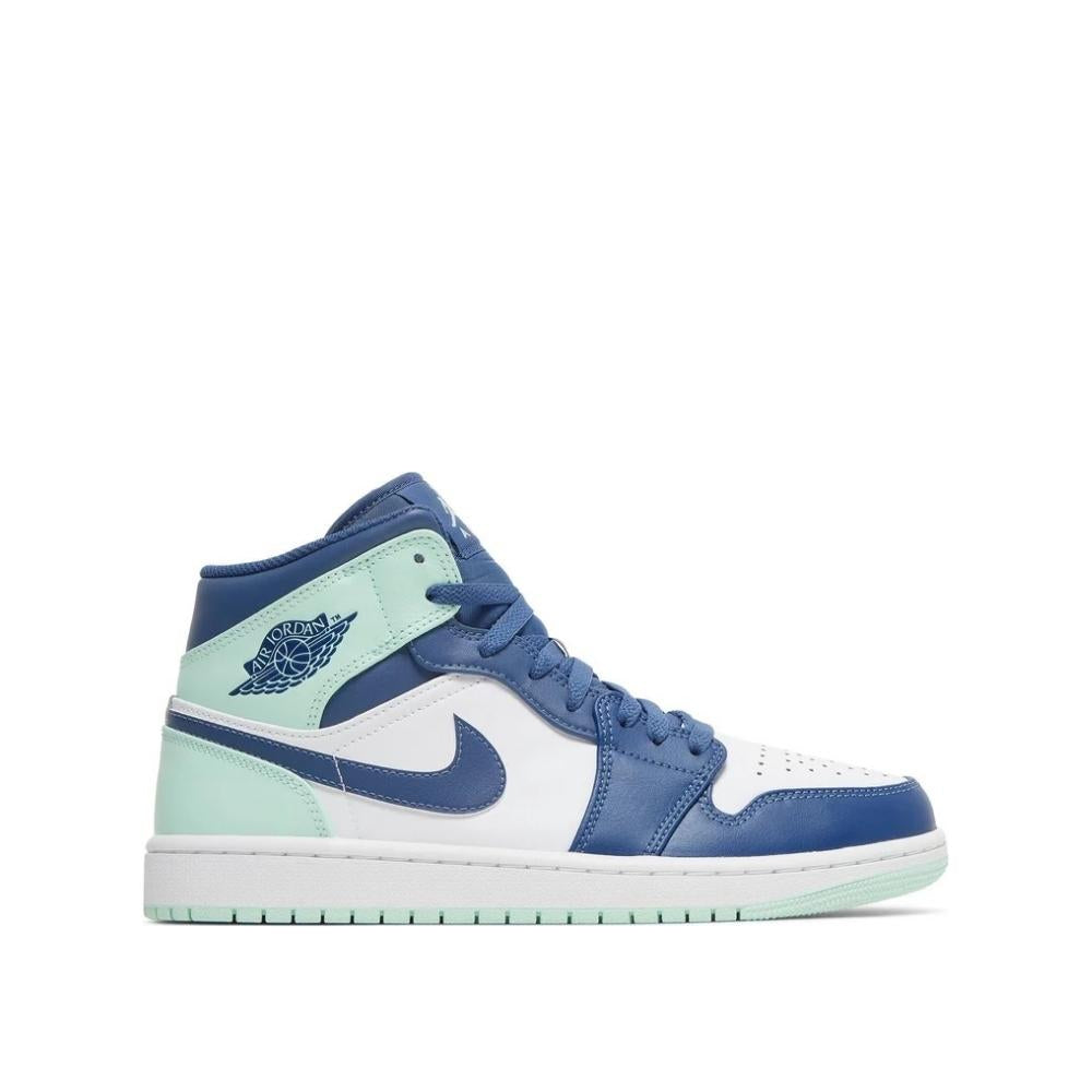 Side view of Air Jordan 1 Mid Blue Mint