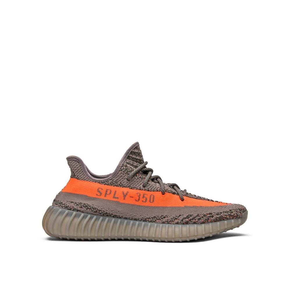 Side view of Adidas Yeezy 350 V2 Beluga Reflective; right pair