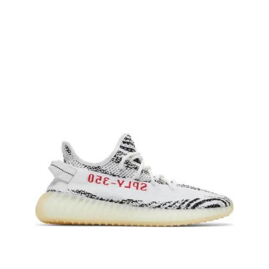side view of Adidas Yeezy 350 v2 Zebra; right pair