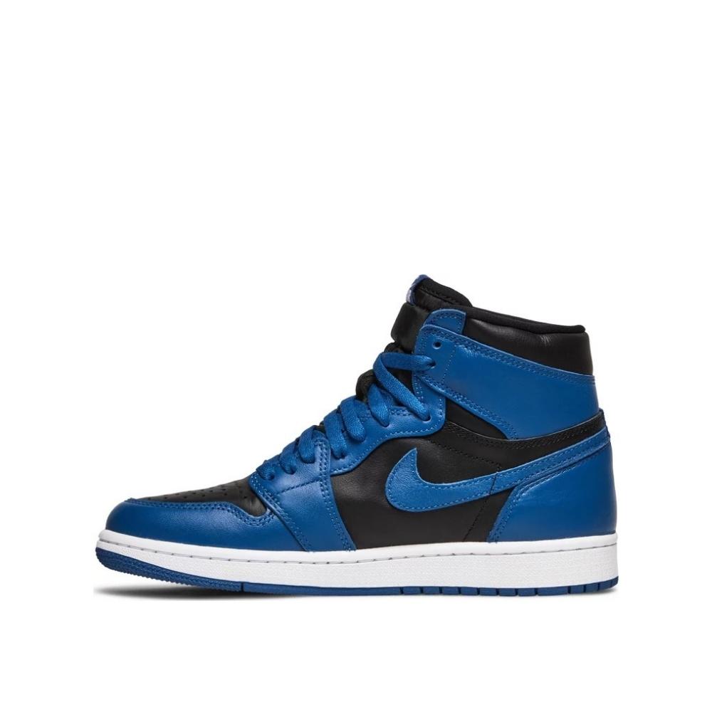 Side view of Air Jordan 1 High Dark Marina Blue, left to right