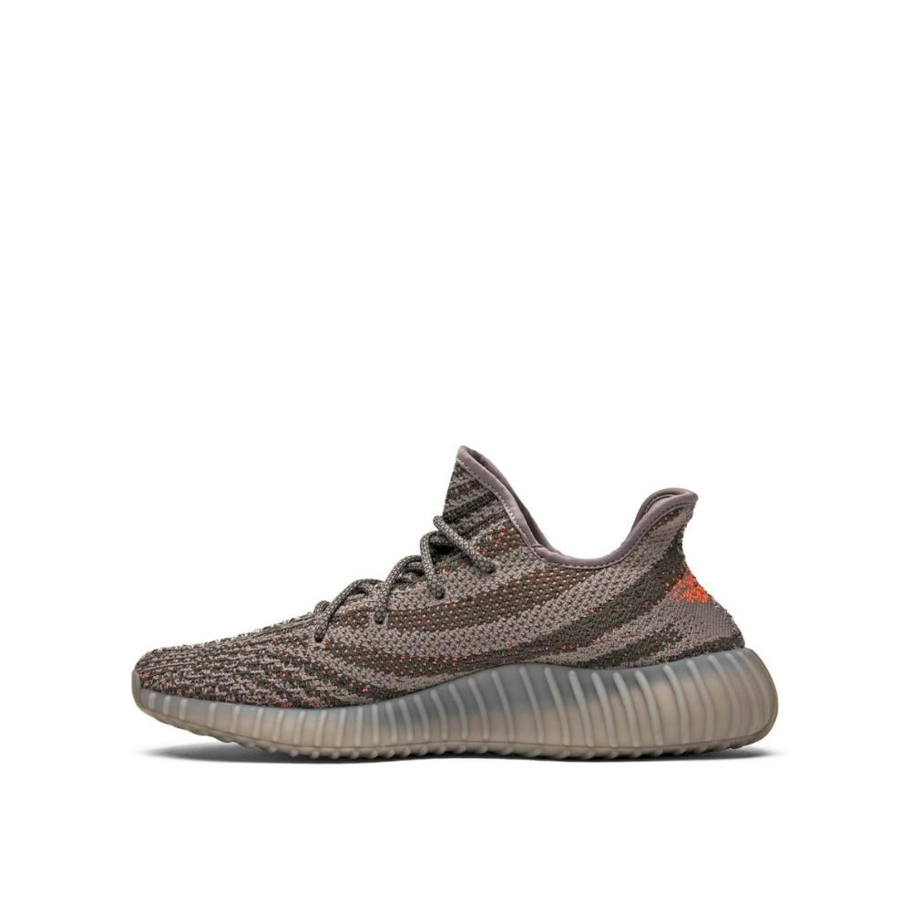 Side view of Adidas Yeezy 350 V2 Beluga Reflective; left pair