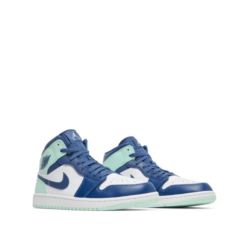 Angled view of Air Jordan 1 Mid Blue Mint