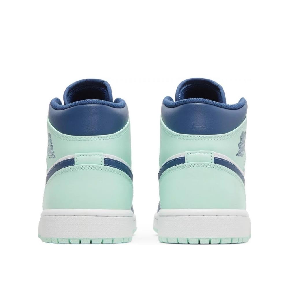 Back heel view of Air Jordan 1 Mid Blue Mint