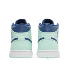 Back heel view of Air Jordan 1 Mid Blue Mint