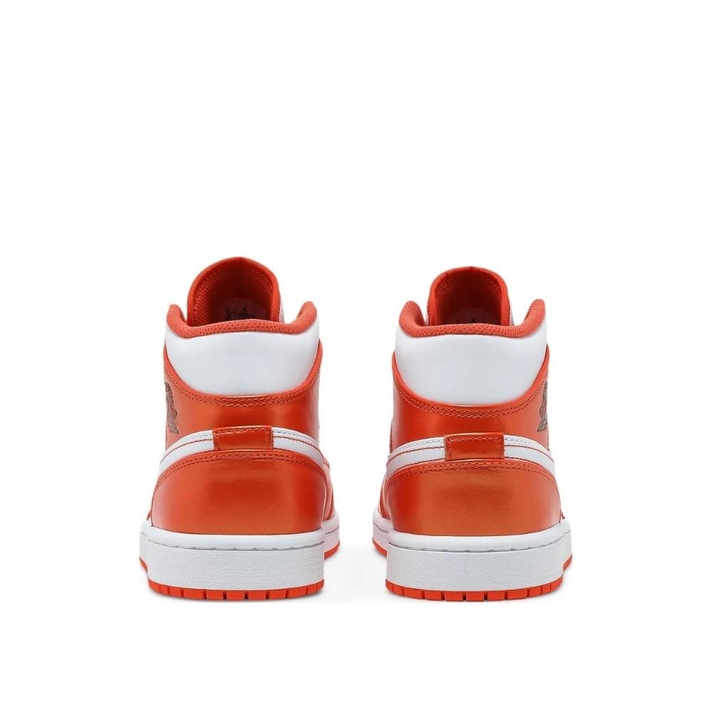 Back heel view of Air Jordan 1 Mid Electro Orange