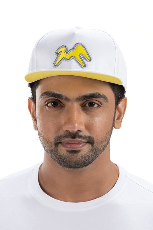 METTLEY Unisex Snapback Cotton Hip Hop Cap Yellow and White Flat Streetwear Drip Wear Casual Wear Dancer Cap (White-Yellow and Free Size)