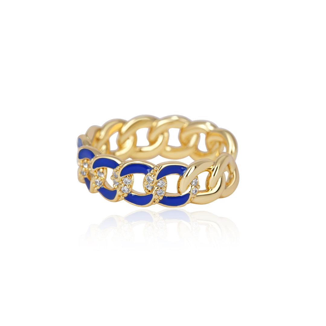WrapGame Enamelled Cuban Ring in Gold Polish