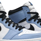 Closeup view of Air Jordan 1 High University Blue