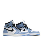 Angled view of Air Jordan 1 High University Blue
