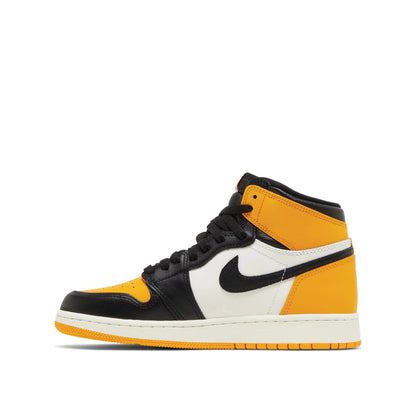 Side view of Air Jordan 1 High Yellow Toe 'Taxi' leftside