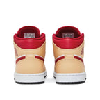 Back heel view of Air Jordan 1 Mid Cardinal Red Curry