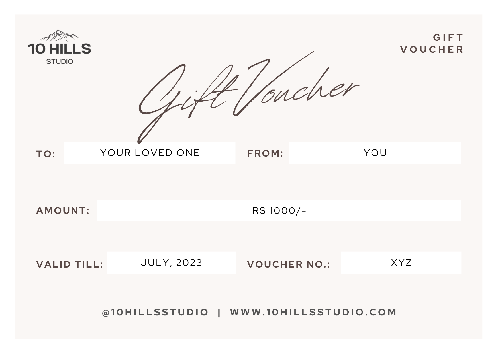 10 Hills Studio E-Gift Voucher