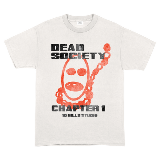 Front View of 10 Hills Studio Unisex 'Dead Society' White Boxy T-Shirt