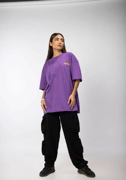 WalaWali Unisex 'Change Ain’t Subtle' Puff Print Oversize Purple Tee