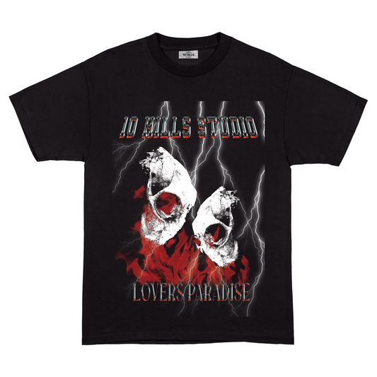 Front view of 10 Hills Studio Unisex 'Lovers Paradise' Black Boxy T-Shirt