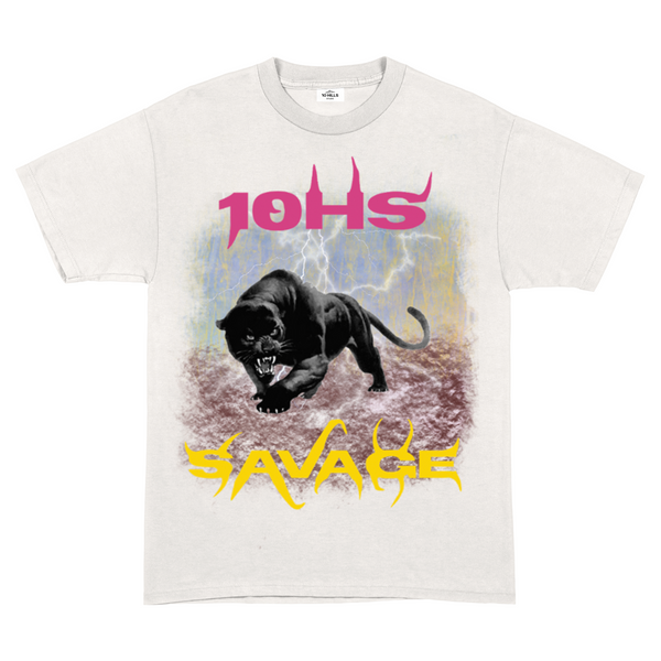 Front view of 10 Hills Studio Unisex 'Savage' White Boxy T-Shirt - reference