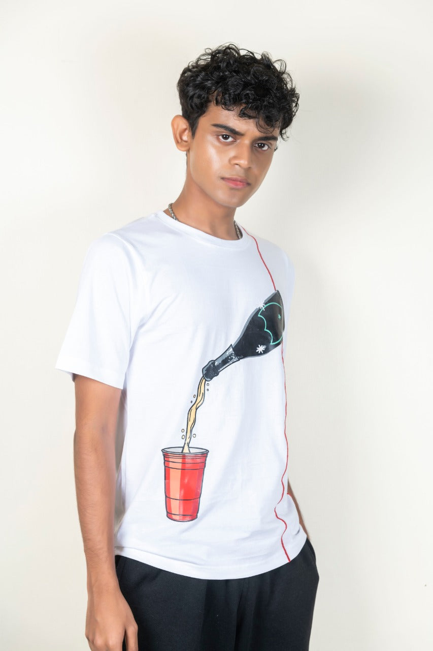 KNN Calcutta 'Champagne in a Cup' White Oversize T-Shirt