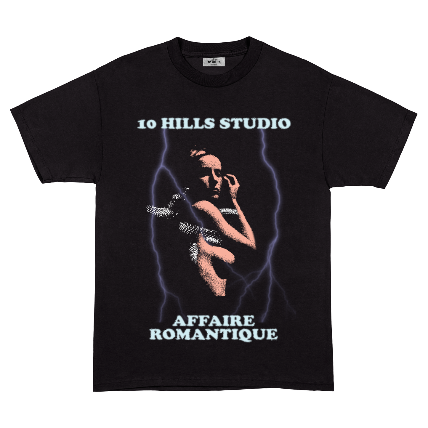 Front View of 10 Hills Studio 'Affaire Romantique' Black T-Shirt