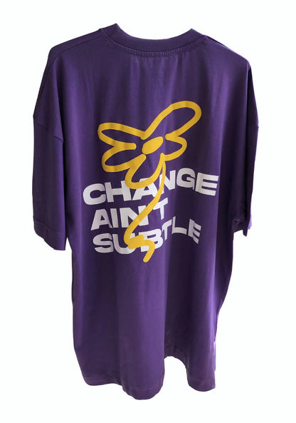 WalaWali Unisex 'Change Ain’t Subtle' Puff Print Oversize Purple Tee