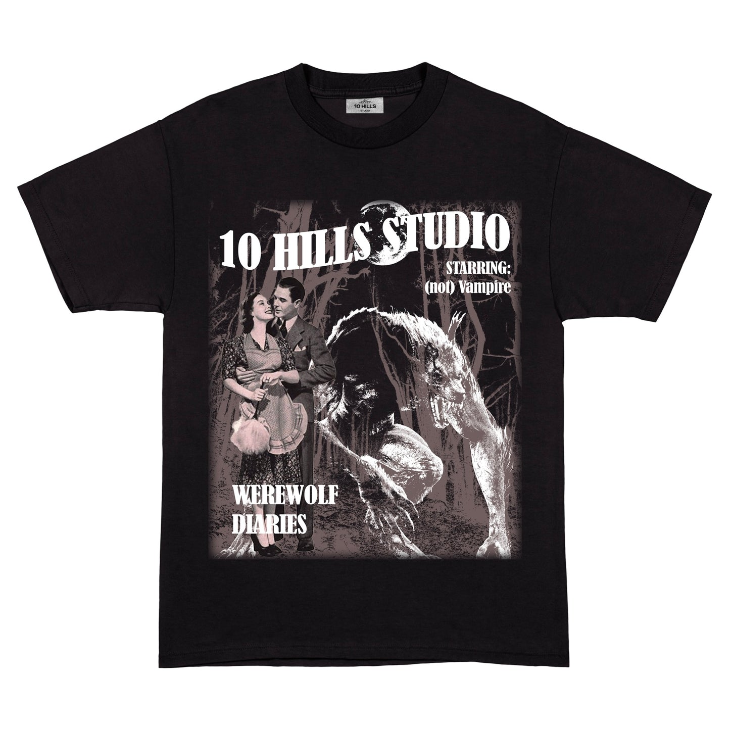 Front view of 10 Hills Studio Unisex 'Stop War' Black Boxy T-shirt