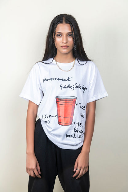 KNN Calcutta 'Measurement Guide- Solo Cup' White Oversize T-Shirt