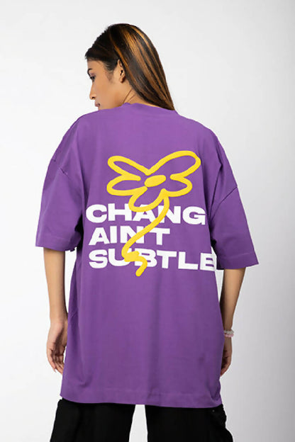 WalaWali Unisex 'Change Ain’t Subtle' Puff Print Oversize Purple Tee