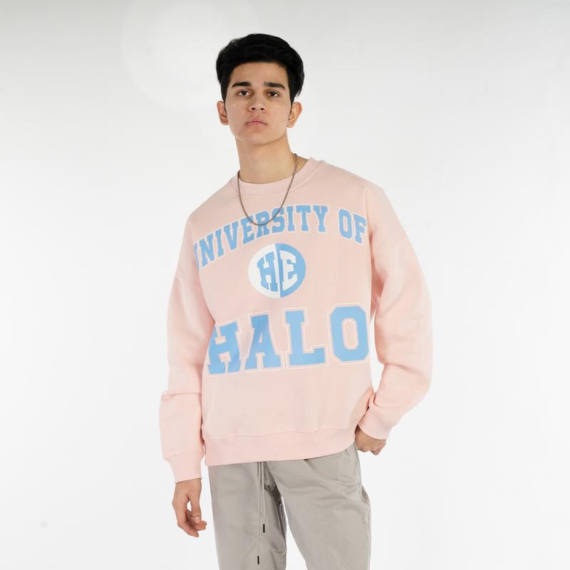 Halo Effect Unisex 'University of Halo' Marshmallow Pink Sweatshirt